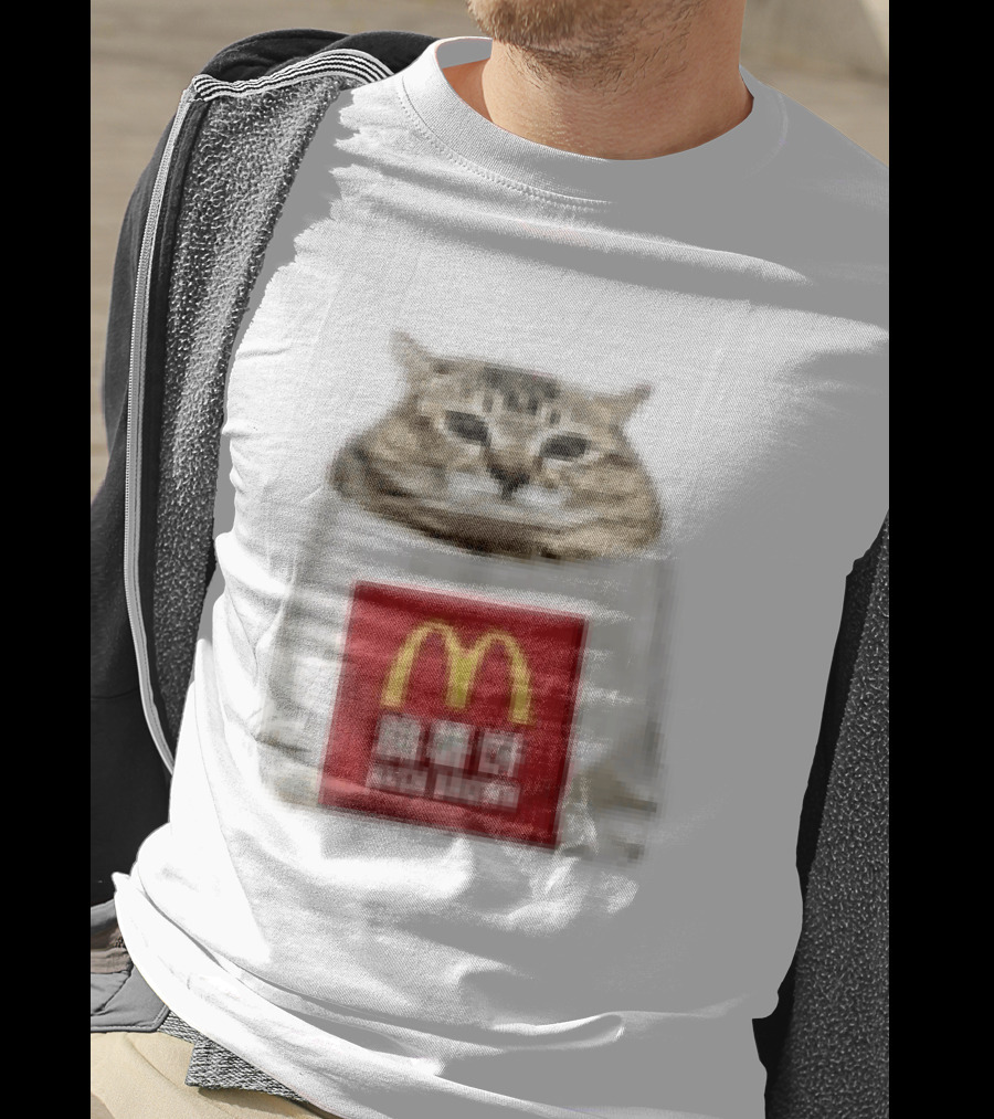 Happy Mei Mei Cat In McDonald's Hash Brown Bag T-Shirt