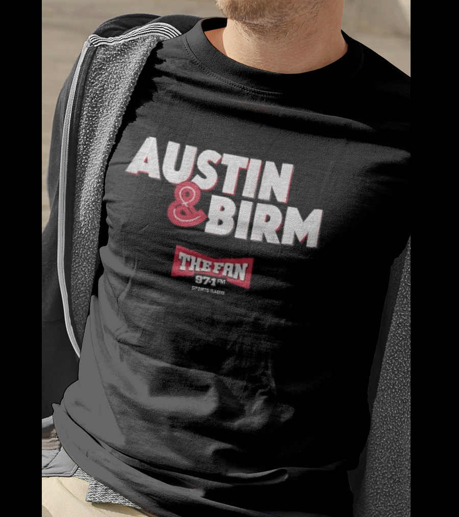 Austin Birm The Fan 97.1 Sports Radio Red Bowtie Block T-Shirt
