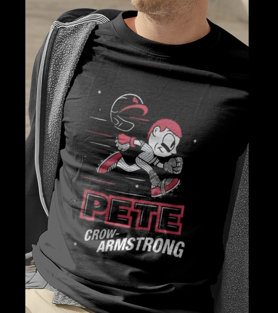 Chicago Cubs MLB Pete Crow Armstrong Cartoon Caricature Running Baseball Player Flying Helmet Stars T-Shirt