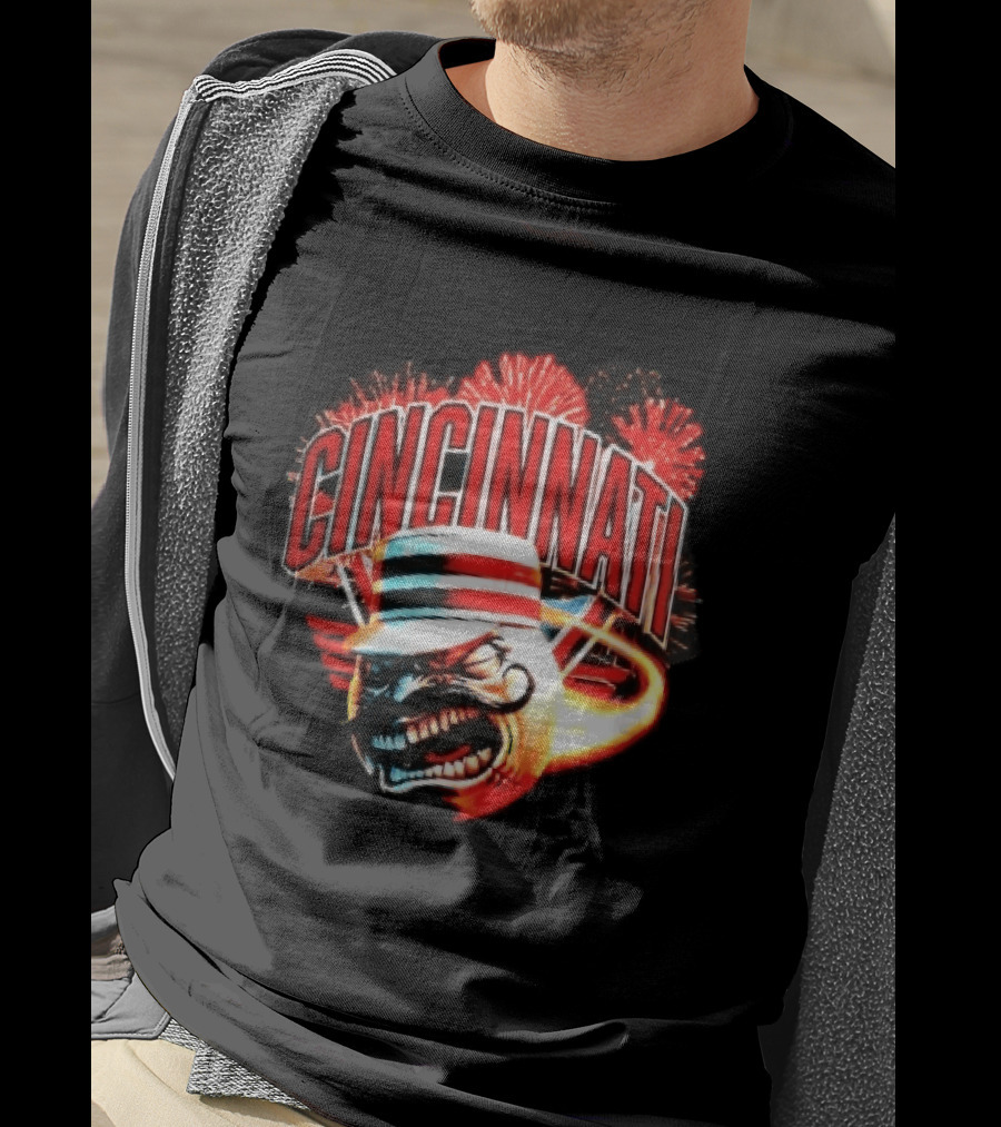 Cincinnati Reds Angry Pillbox Hat Fireball Fireworks MLB T-Shirt