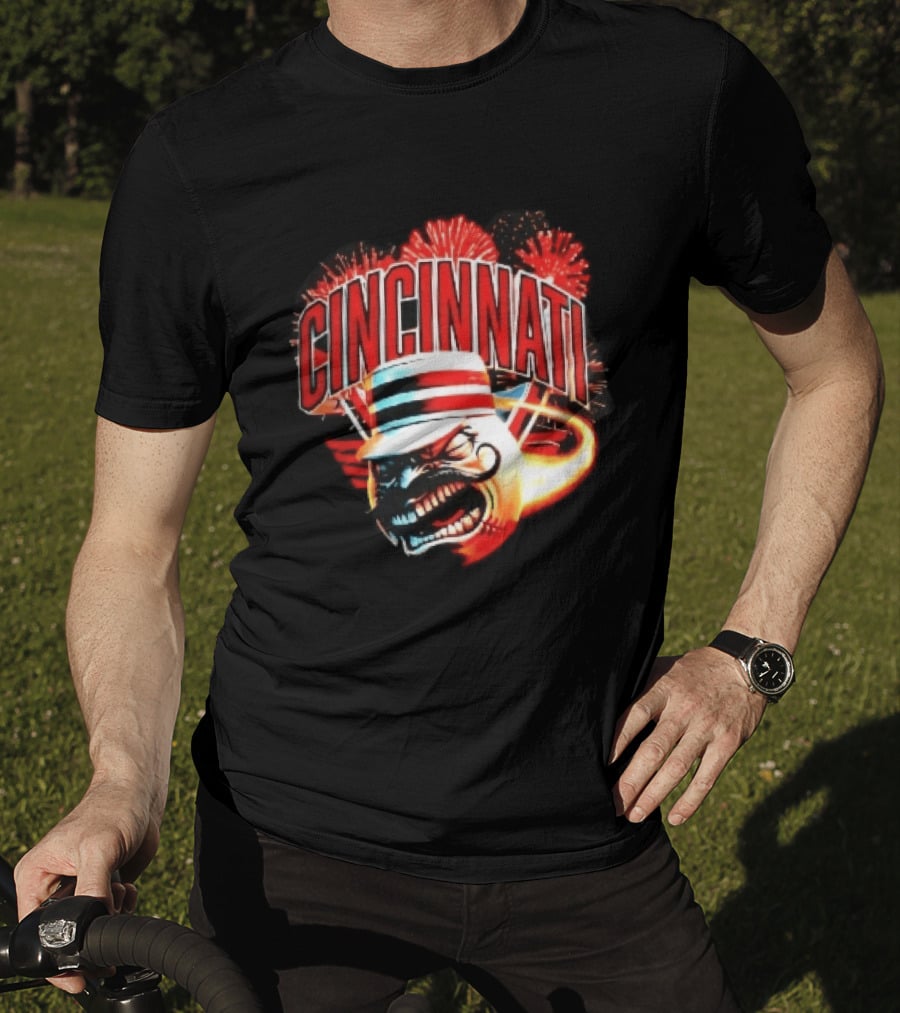 Cincinnati Reds Angry Pillbox Hat Fireball Fireworks MLB T-Shirt