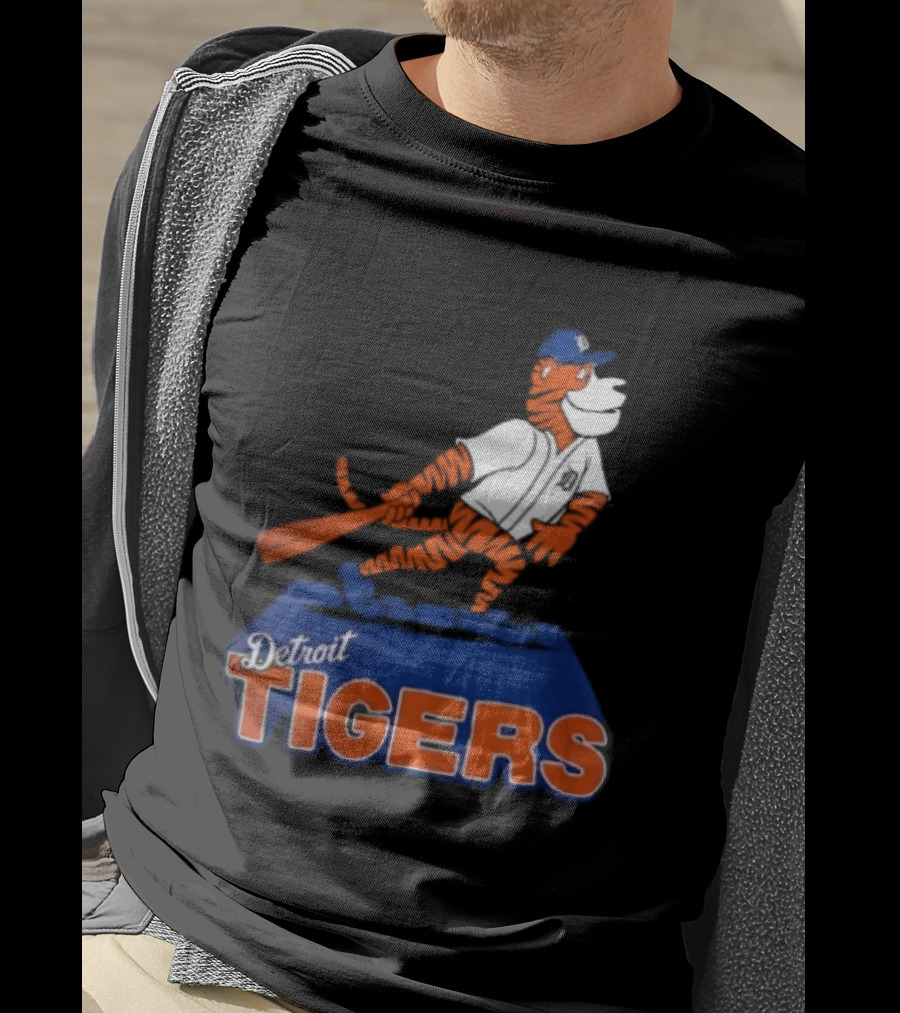 Detroit Tigers MLB Cartoon Player Swinging Bat T-Shirt