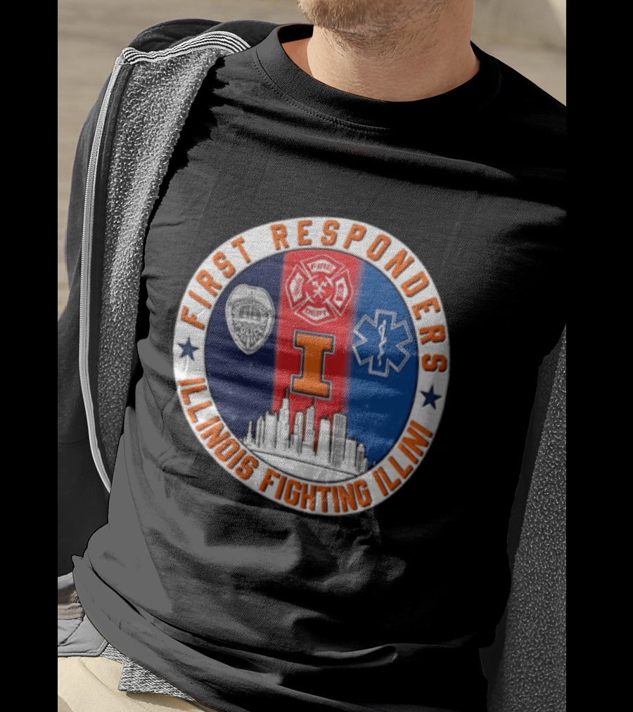 Illinois Fighting Illini First Responders 9.11 Never Forget T-Shirt