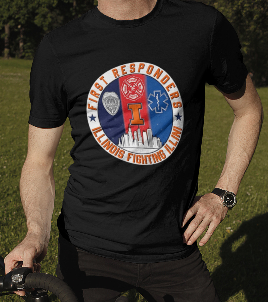 Illinois Fighting Illini First Responders 9.11 Never Forget T-Shirt