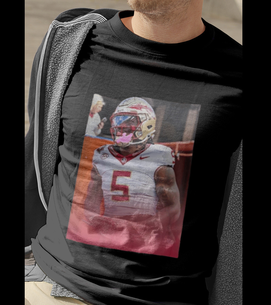 Florida State Seminoles NCAA Football Player Pink Mouthguard Red Gradient T-Shirt