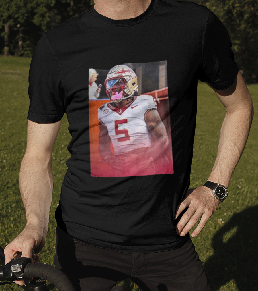 Florida State Seminoles NCAA Football Player Pink Mouthguard Red Gradient T-Shirt