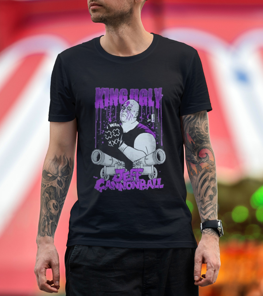 King Ugly War Jeff Cannonball Bald Wrestler Cannons Purple Dripping Paint T-Shirt