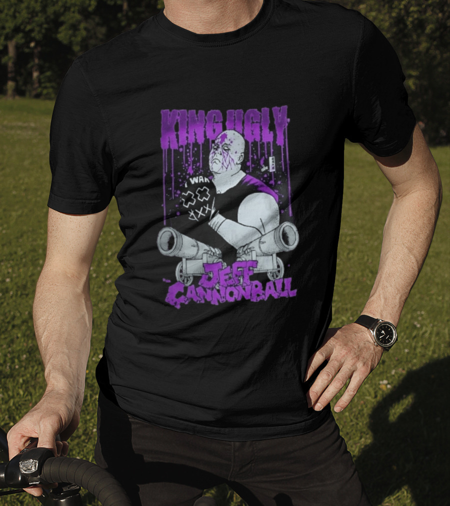 King Ugly War Jeff Cannonball Bald Wrestler Cannons Purple Dripping Paint T-Shirt