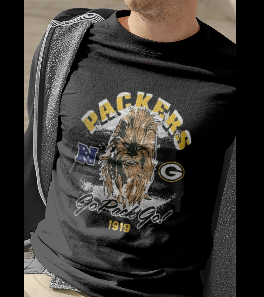 Packers Chewbacca Face Go Pack Go 1919 Snow Splatter T-Shirt