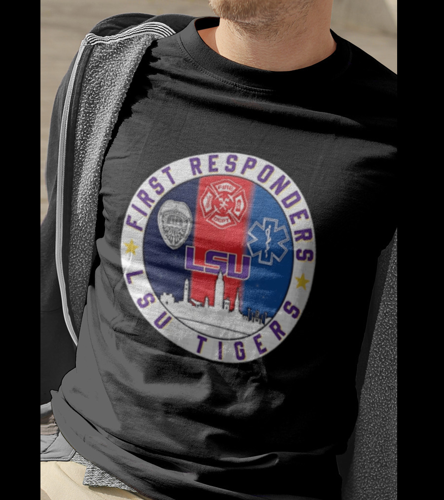 LSU Tigers First Responders Never Forget 9.11 Police Fire Dept EMT Skyline T-Shirt