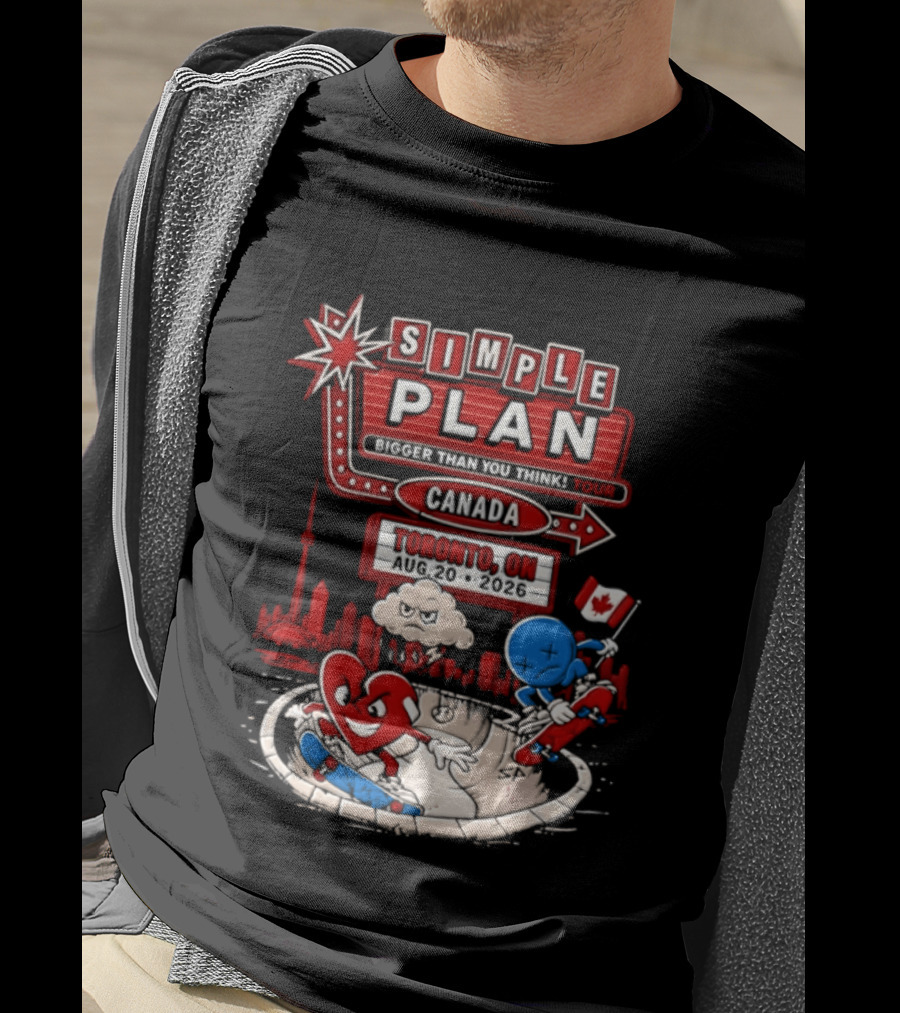 Simple Plan Toronto ON Canada 2026 Bigger Than You Think Tour Skyline And Flag T-Shirt