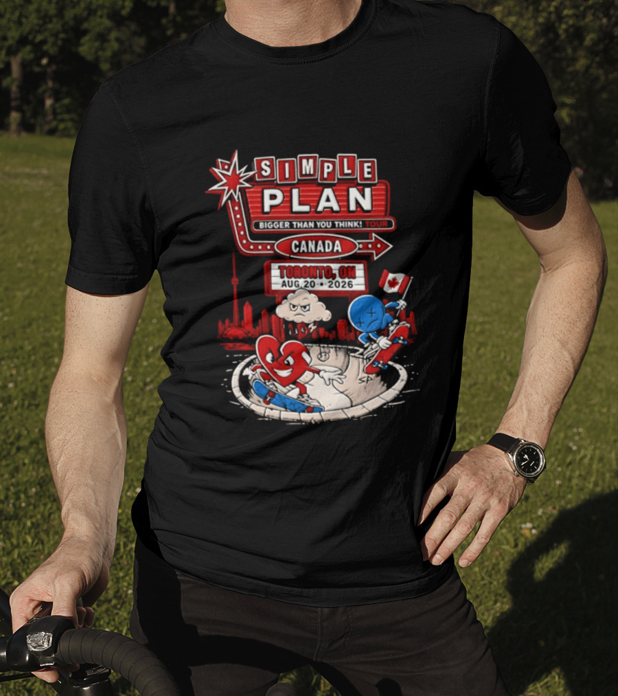 Simple Plan Toronto ON Canada 2026 Bigger Than You Think Tour Skyline And Flag T-Shirt