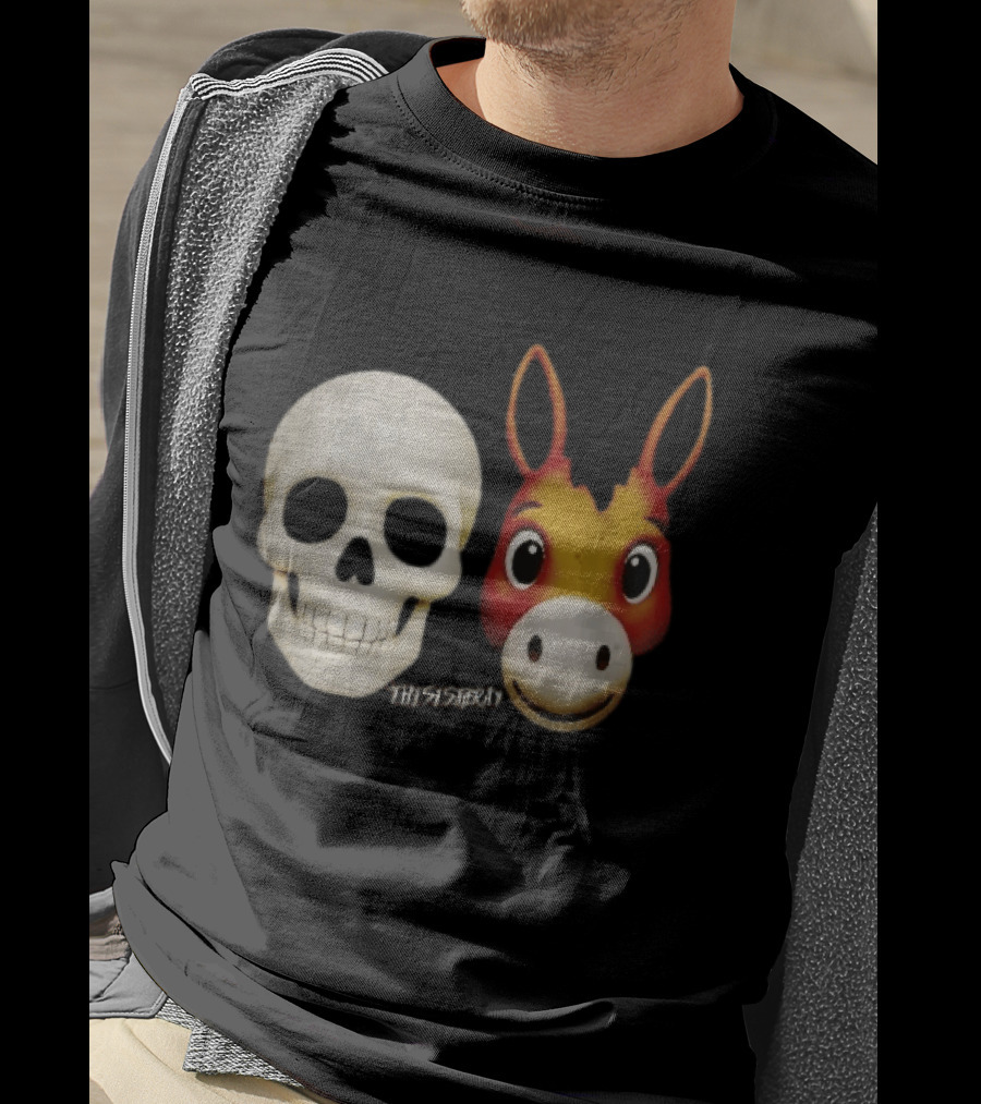 Thisistheray Human Skull And Donkey Emoji Heads T-Shirt