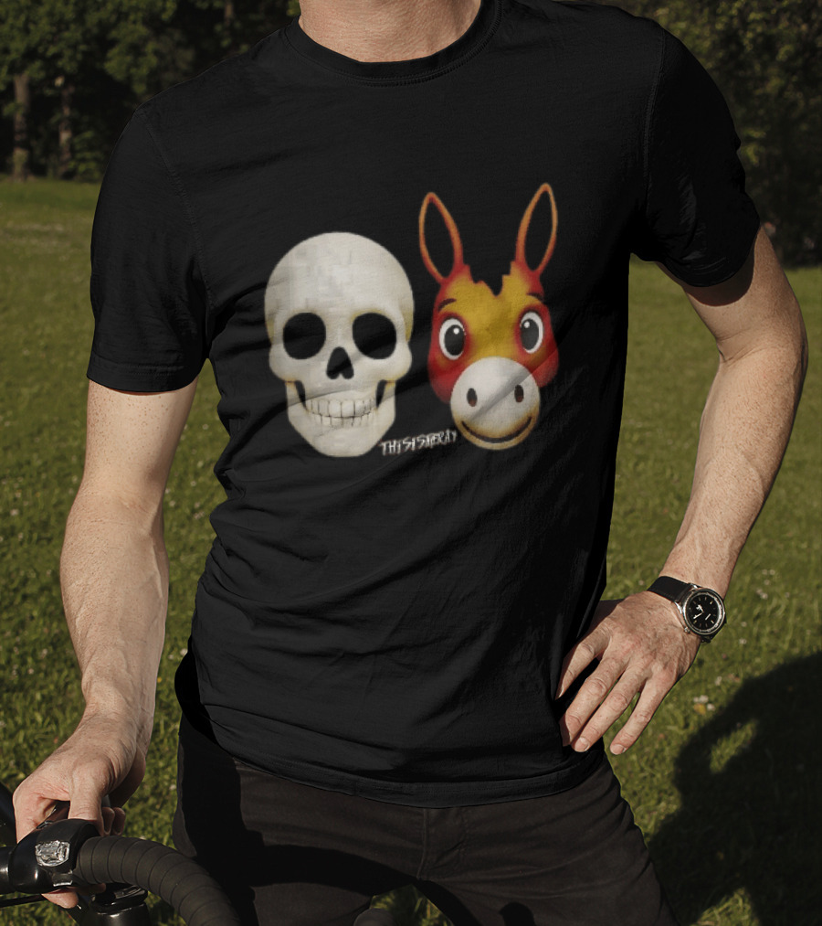 Thisistheray Human Skull And Donkey Emoji Heads T-Shirt