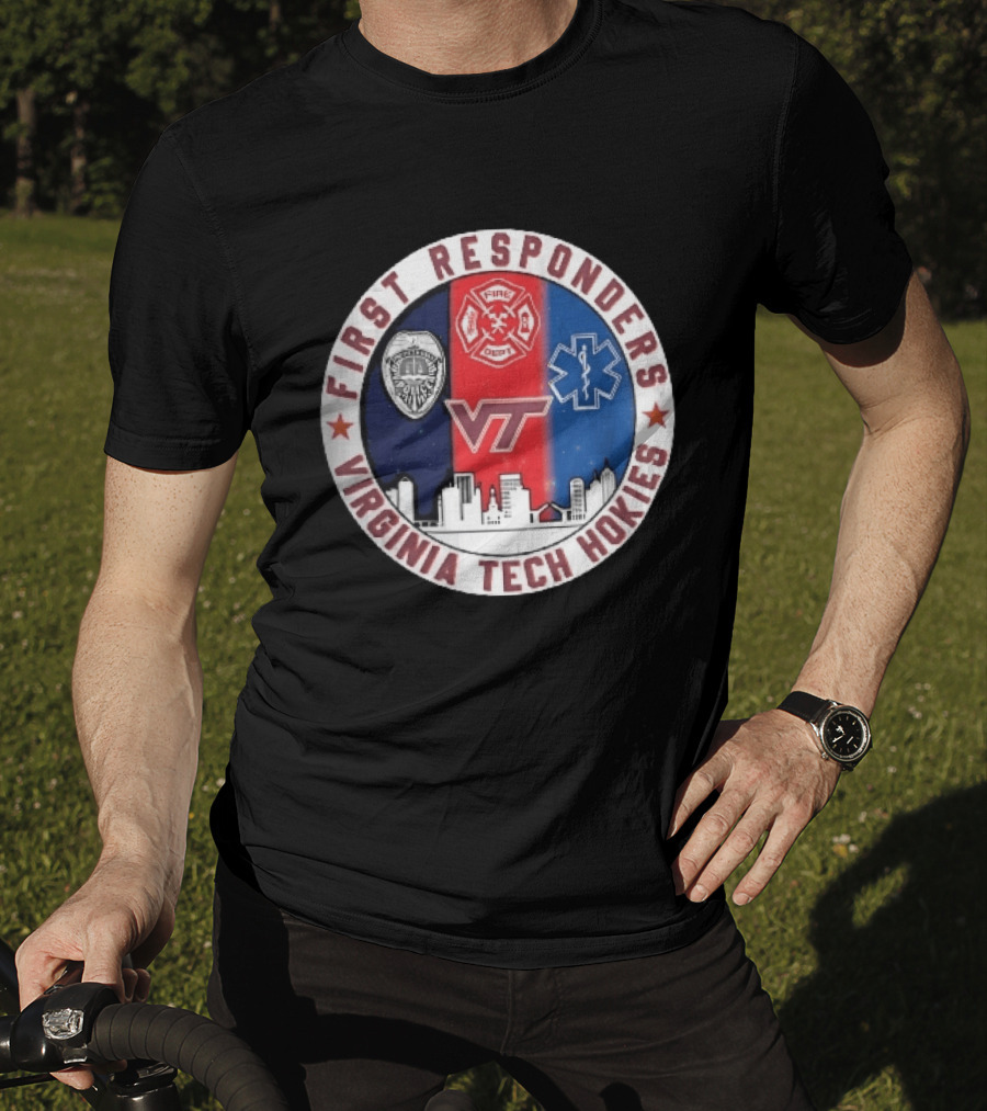 Virginia Tech Hokies First Responders Police Fire Dept EMS Star Skyline T-Shirt