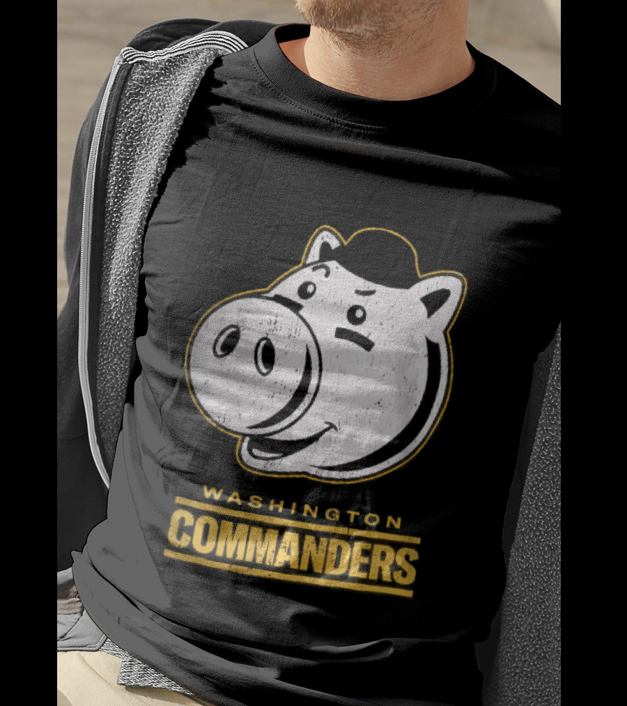 Washington Commanders Distressed Cartoon Pig Hog Hat T-Shirt