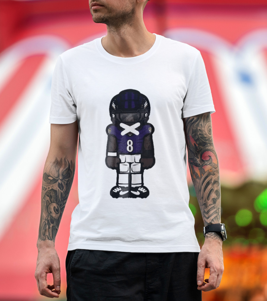 Baltimore Ravens Cartoon Caricature Number 8 Taped Mouth Football Player T-Shirt