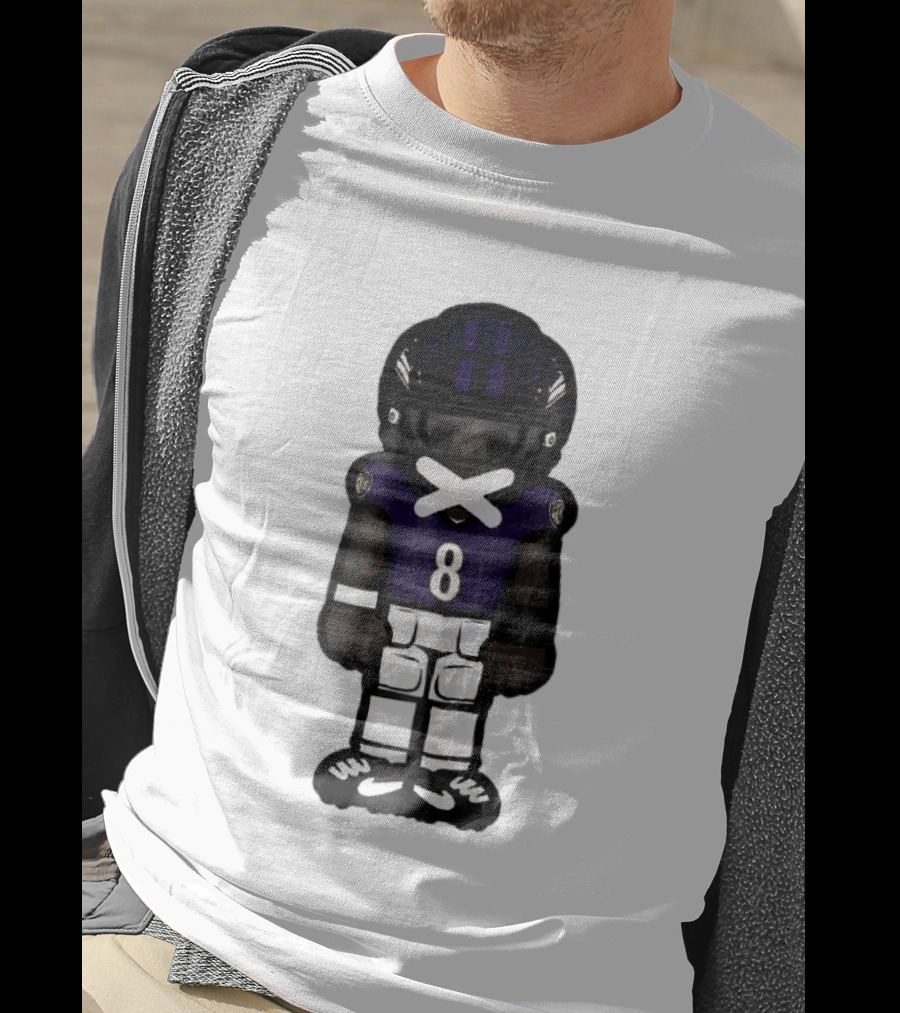 Baltimore Ravens Cartoon Caricature Number 8 Taped Mouth Football Player T-Shirt