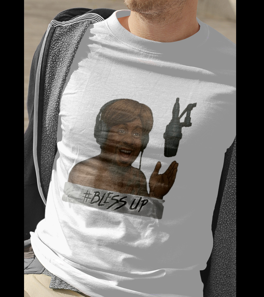 Bless Up Smiling Man Headphones Microphone Caricature T-Shirt