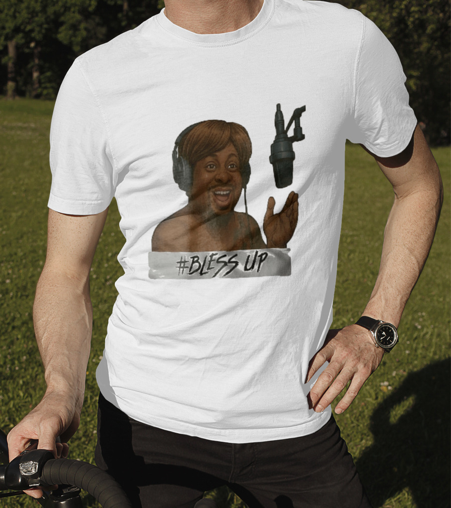 Bless Up Smiling Man Headphones Microphone Caricature T-Shirt