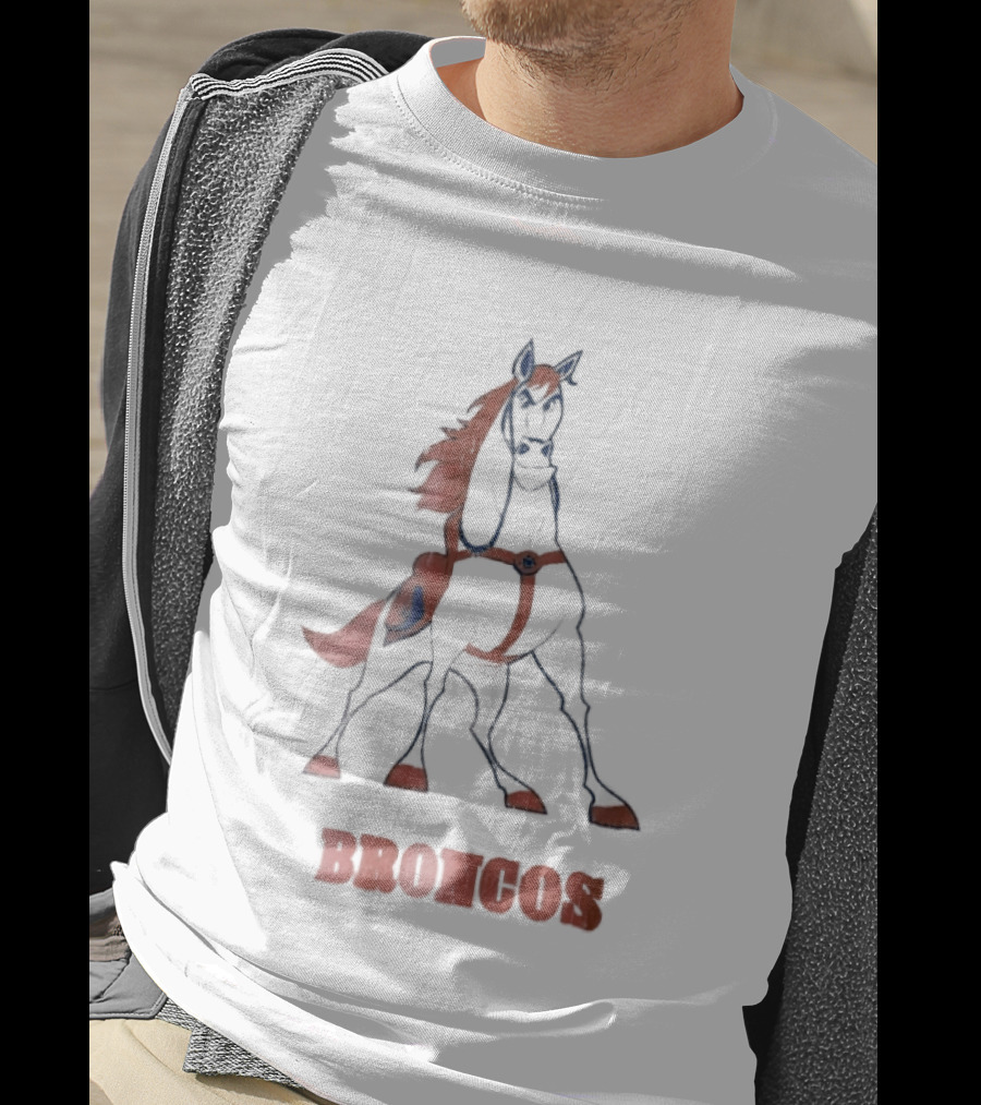 Denver Broncos Cartoon White Horse Orange Mane Harness Broncos T-Shirt