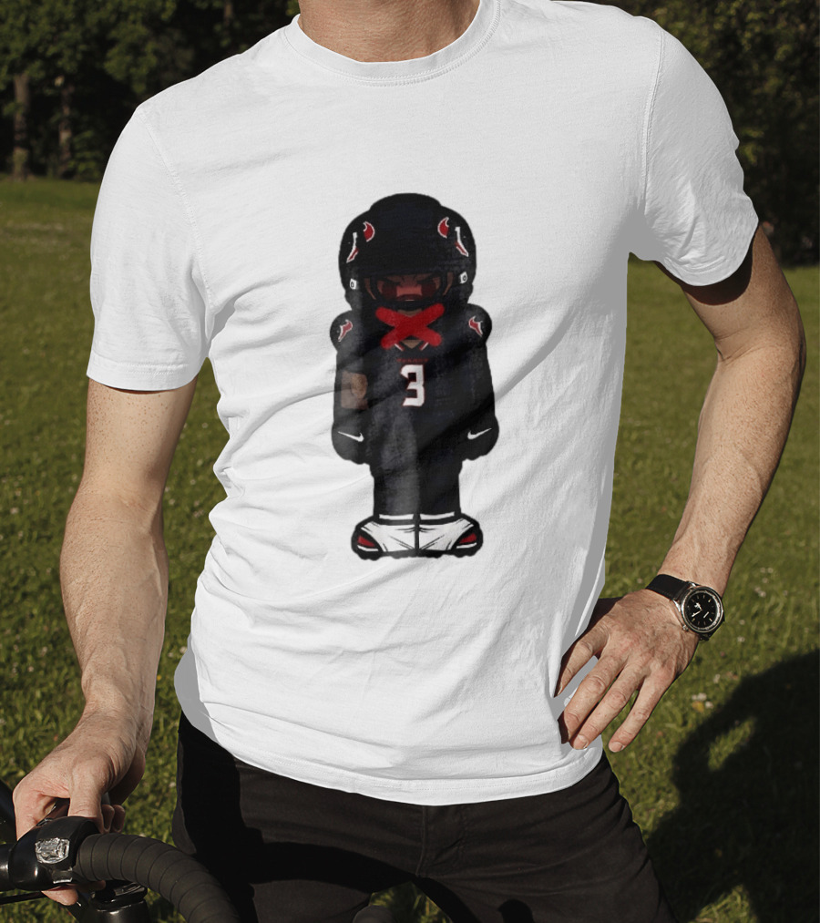 Houston Texans Cartoon Caricature Player Jersey Number 3 Red X Mouth T-Shirt