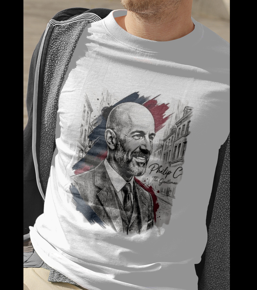 Philip C The Gentleman Bald Bearded Man Suit City Sketch T-Shirt