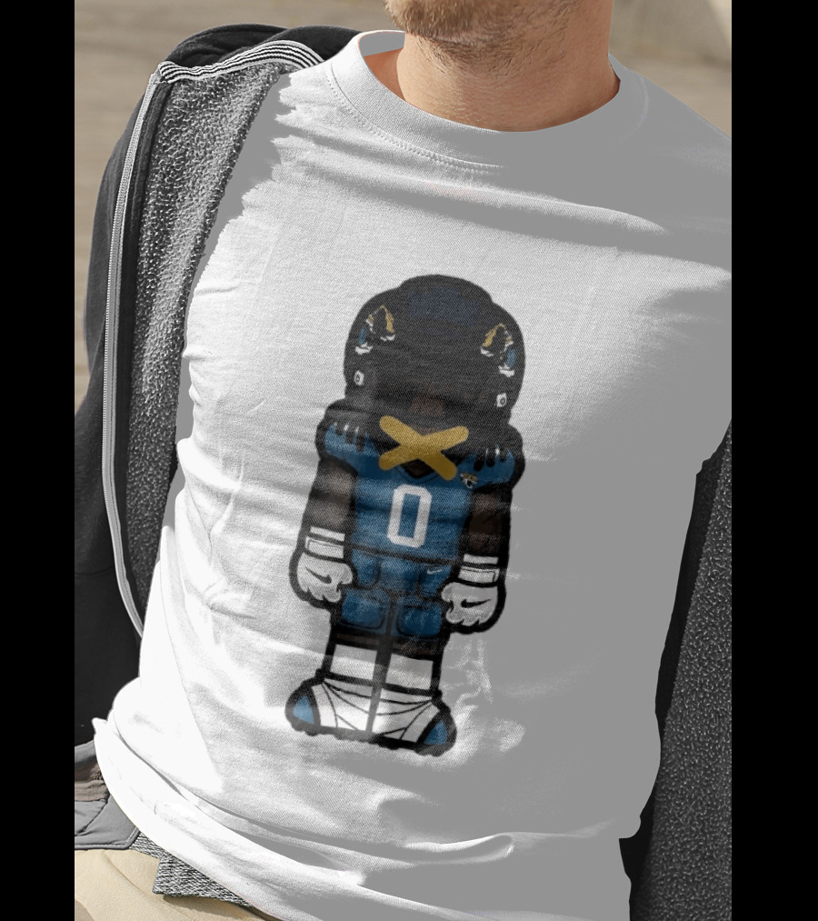 Jacksonville Jaguars Cartoon Caricature Player Jersey 0 Gold Tape Football Team Merchandise T-Shirt