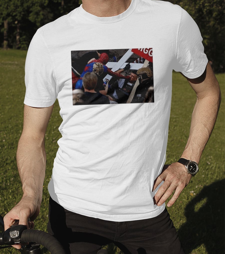 Unmasked Conflict Spider Man Vs Jake Lang Rally Minneapolis Protest T-Shirt