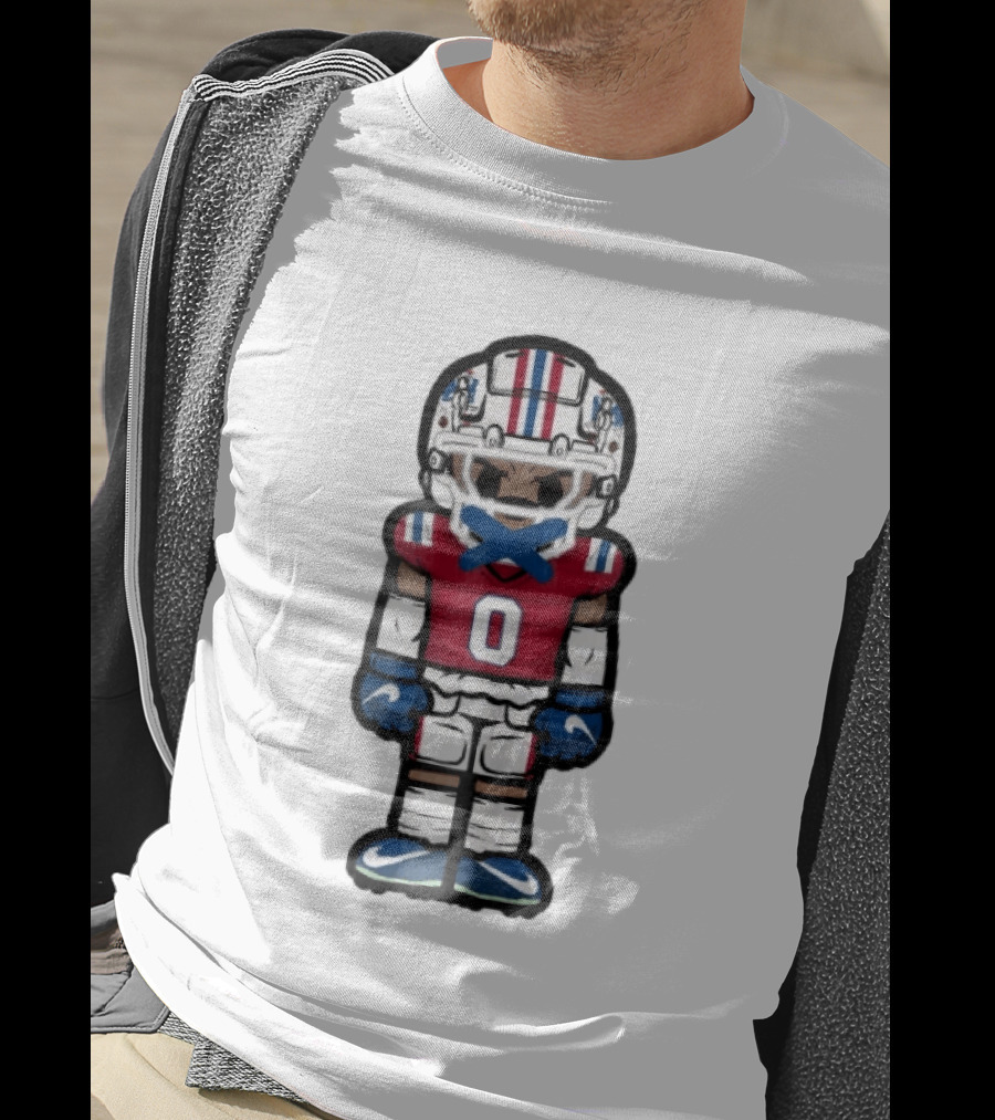 New England Patriots Cartoon Caricature Football Player Red Jersey Number 0 Helmet And Gloves T-Shirt