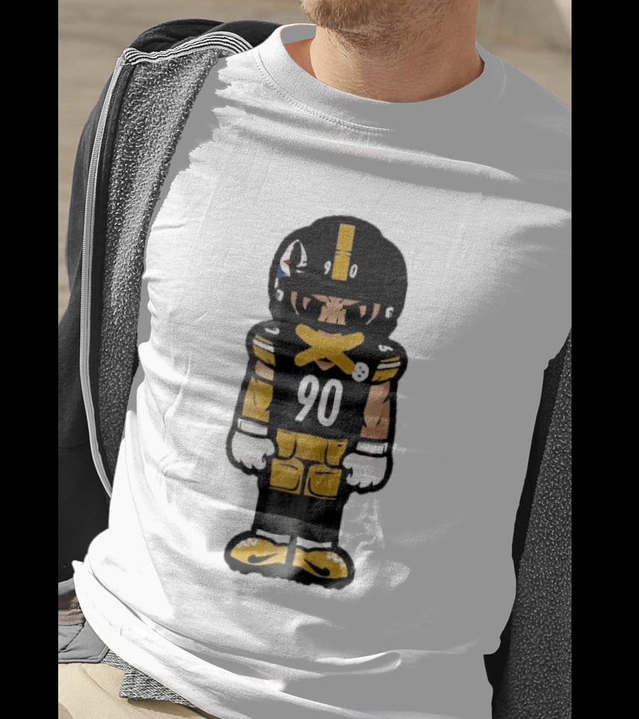 Pittsburgh Steelers 90 Cartoon Football Player Yellow Tape Mouth Iconic Team T-Shirt