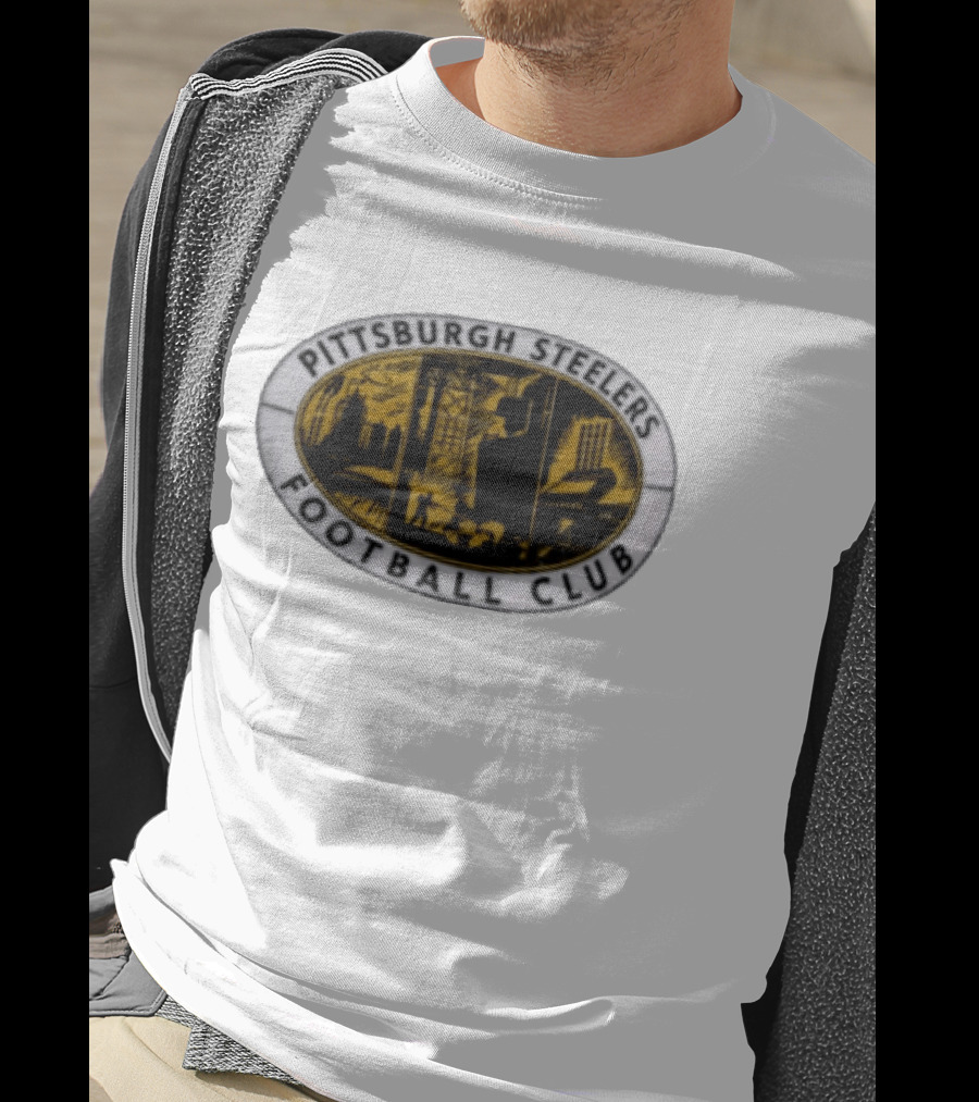 Pittsburgh Steelers Football Club Distressed Oval Emblem Cityscape T-Shirt