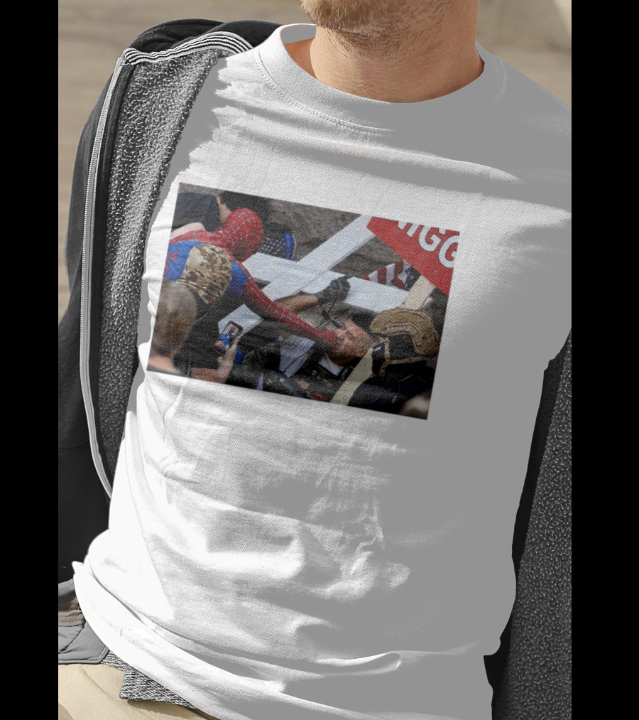 Spiderman Punch A Nazi Protest Scene With Cross And American Flag T-Shirt