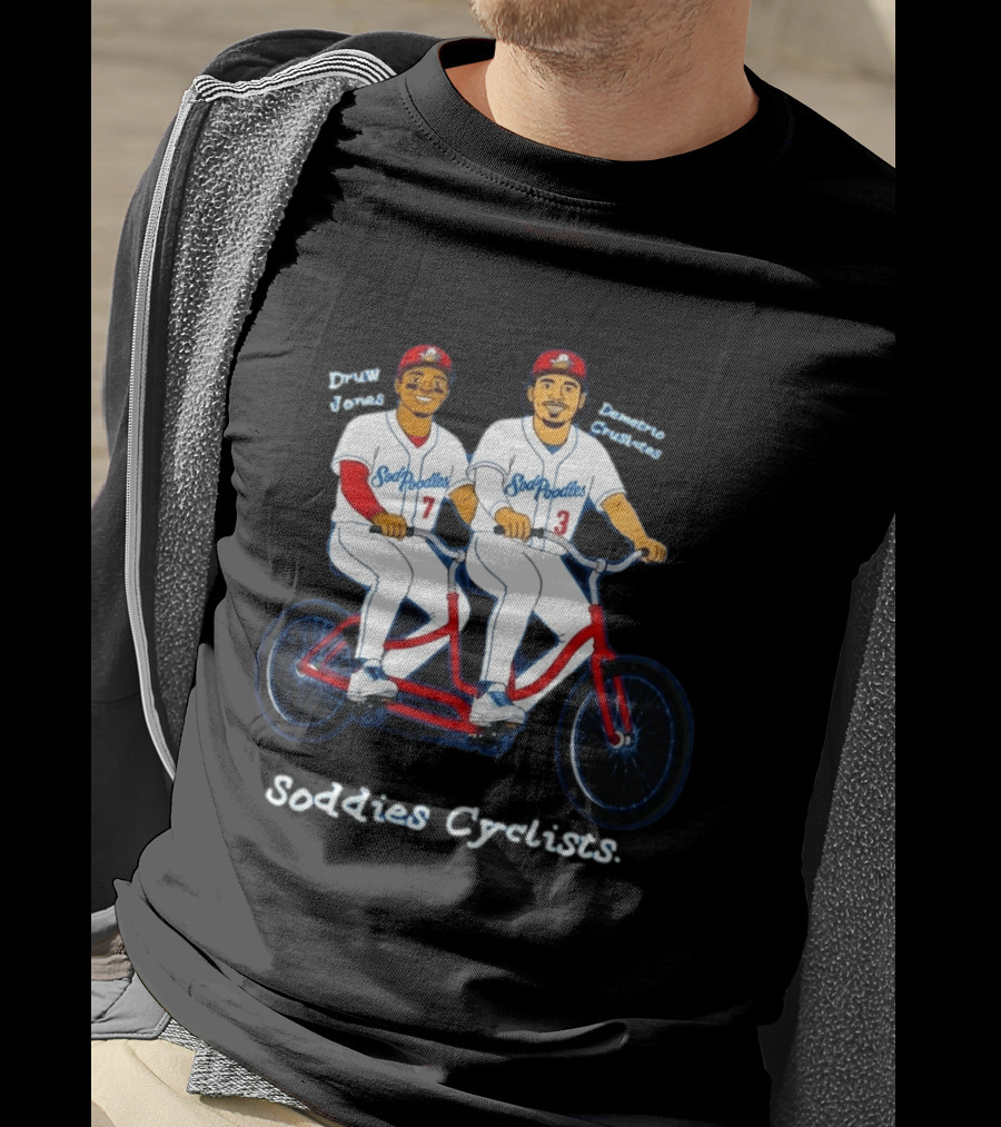 Soddies Cyclists Drew Jones Demelio Crisantes Amarillo Sod Poodles Tandem Bike T-Shirt