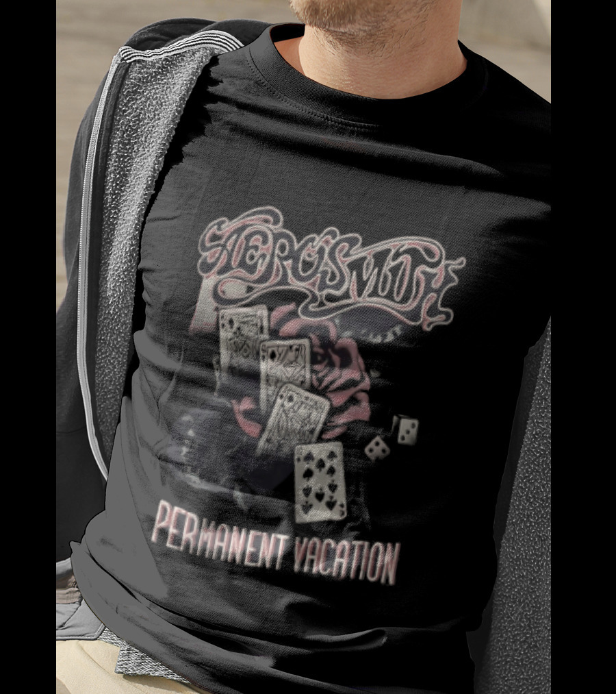 Aerosmith Permanent Vacation Cards And Rose T-Shirt
