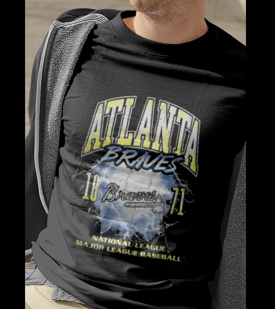 Atlanta Braves 1871 Lightning Burst National League Major Baseball Tomahawk Script T-Shirt