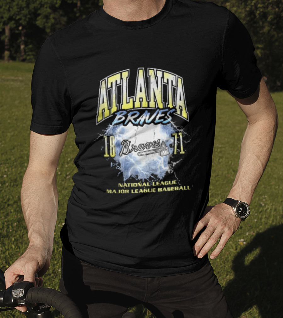 Atlanta Braves 1871 Lightning Burst National League Major Baseball Tomahawk Script T-Shirt