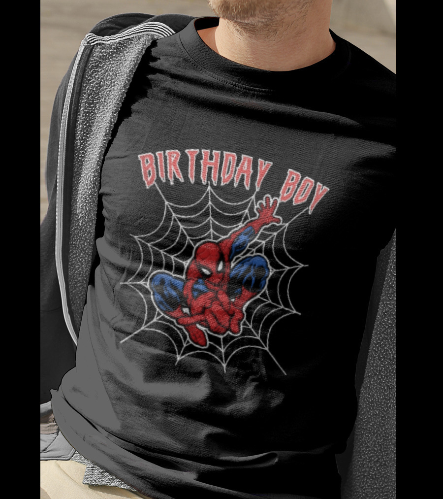 Birthday Boy Spiderman Crouching Web Superhero T-Shirt