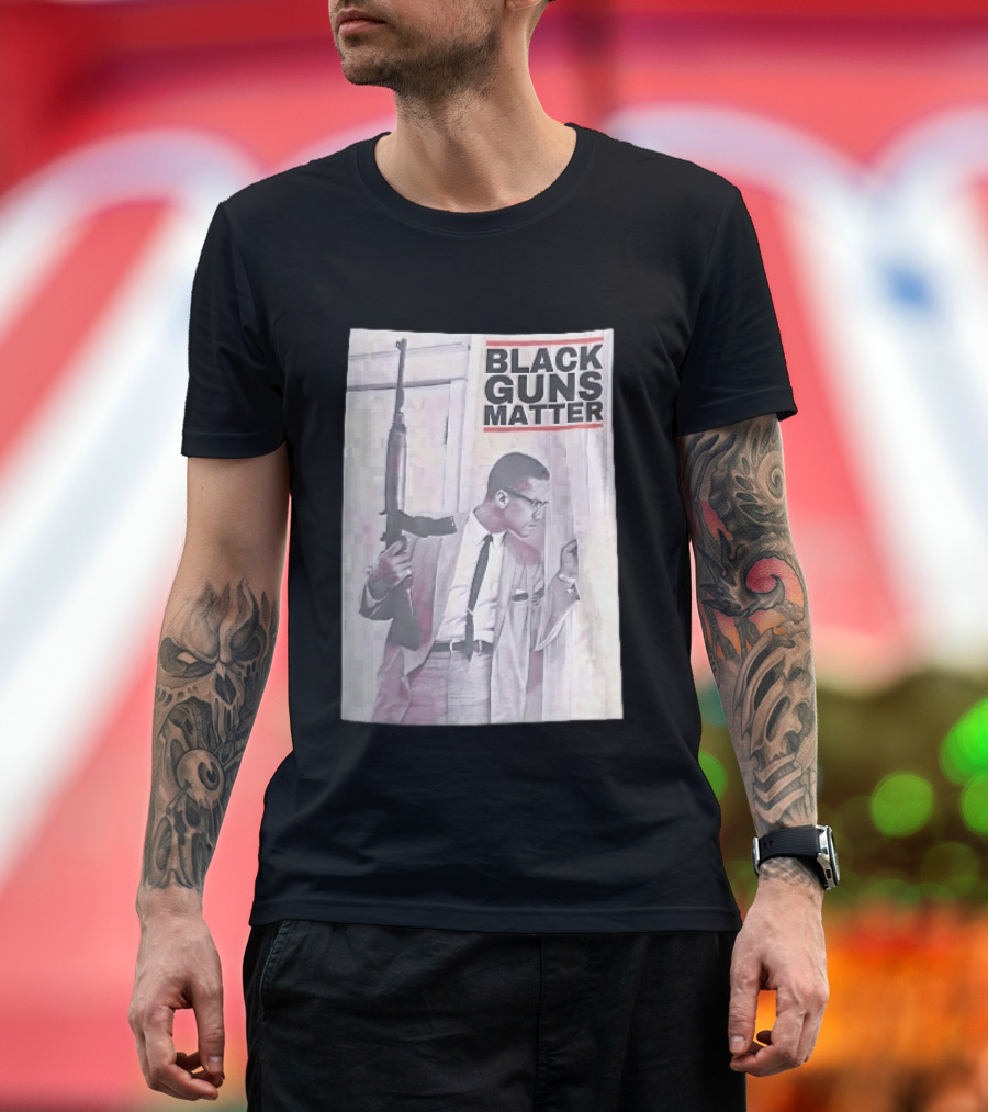 Black Guns Matter Malcolm X Holding Rifle Sketch T-Shirt