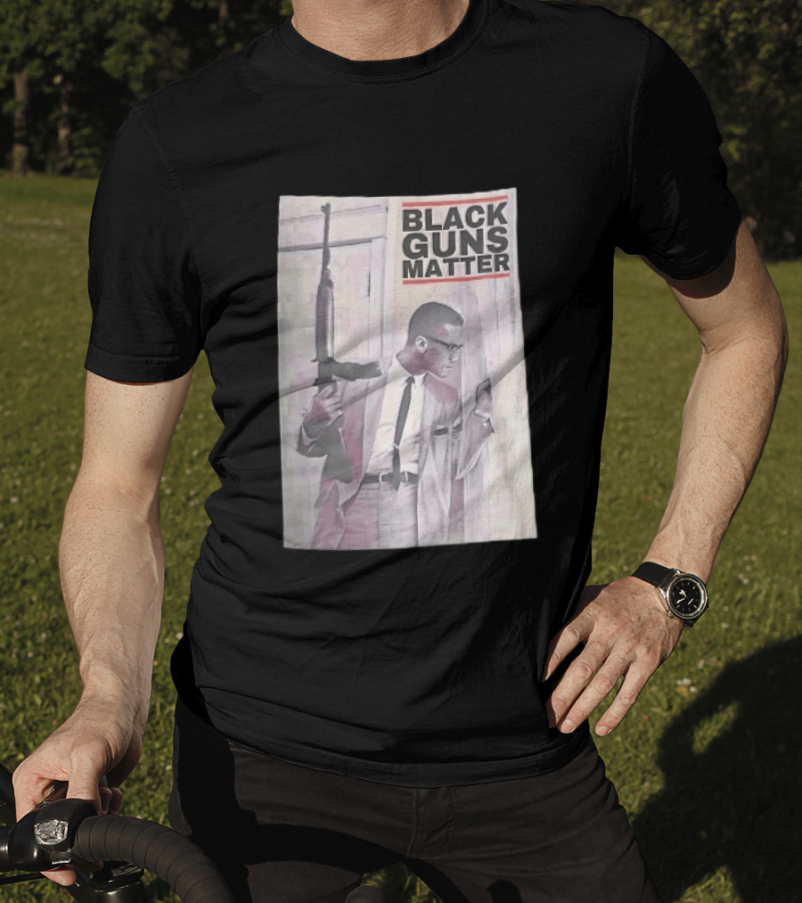 Black Guns Matter Malcolm X Holding Rifle Sketch T-Shirt