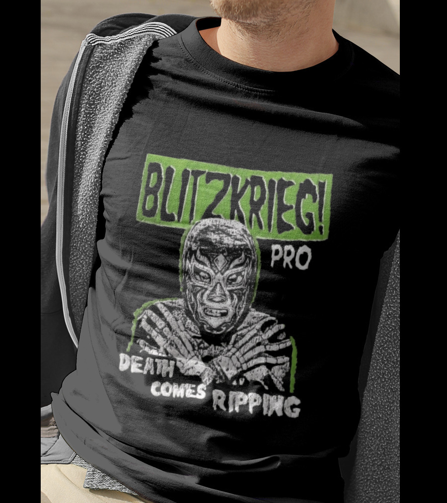 Blitzkrieg Pro Death Comes Ripping Masked Luchador Skeleton T-Shirt
