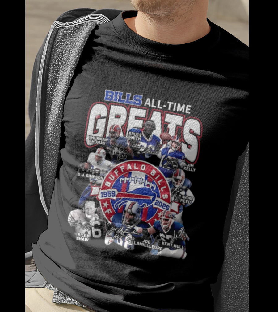 Buffalo Bills All Time Greats 1959 2026 NFL Legends Signatures T-Shirt