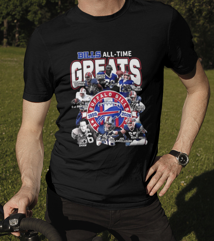Buffalo Bills All Time Greats 1959 2026 NFL Legends Signatures T-Shirt