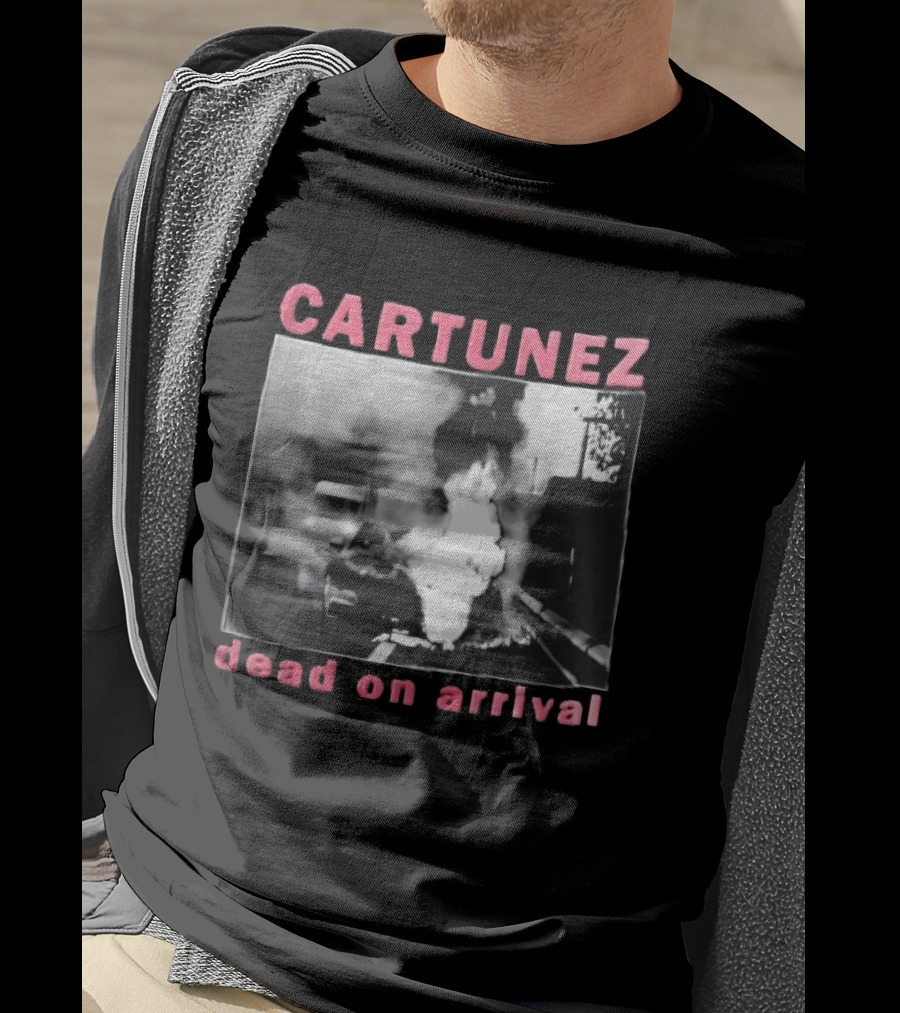 CARTUNEZ Dead On Arrival Burning Car Smoke Fire Street Scene T-Shirt