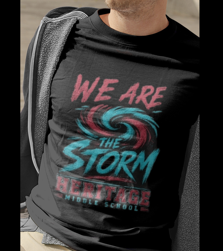 We Are The Storm Heritage Middle School Distressed Red Cyan Vortex T-Shirt