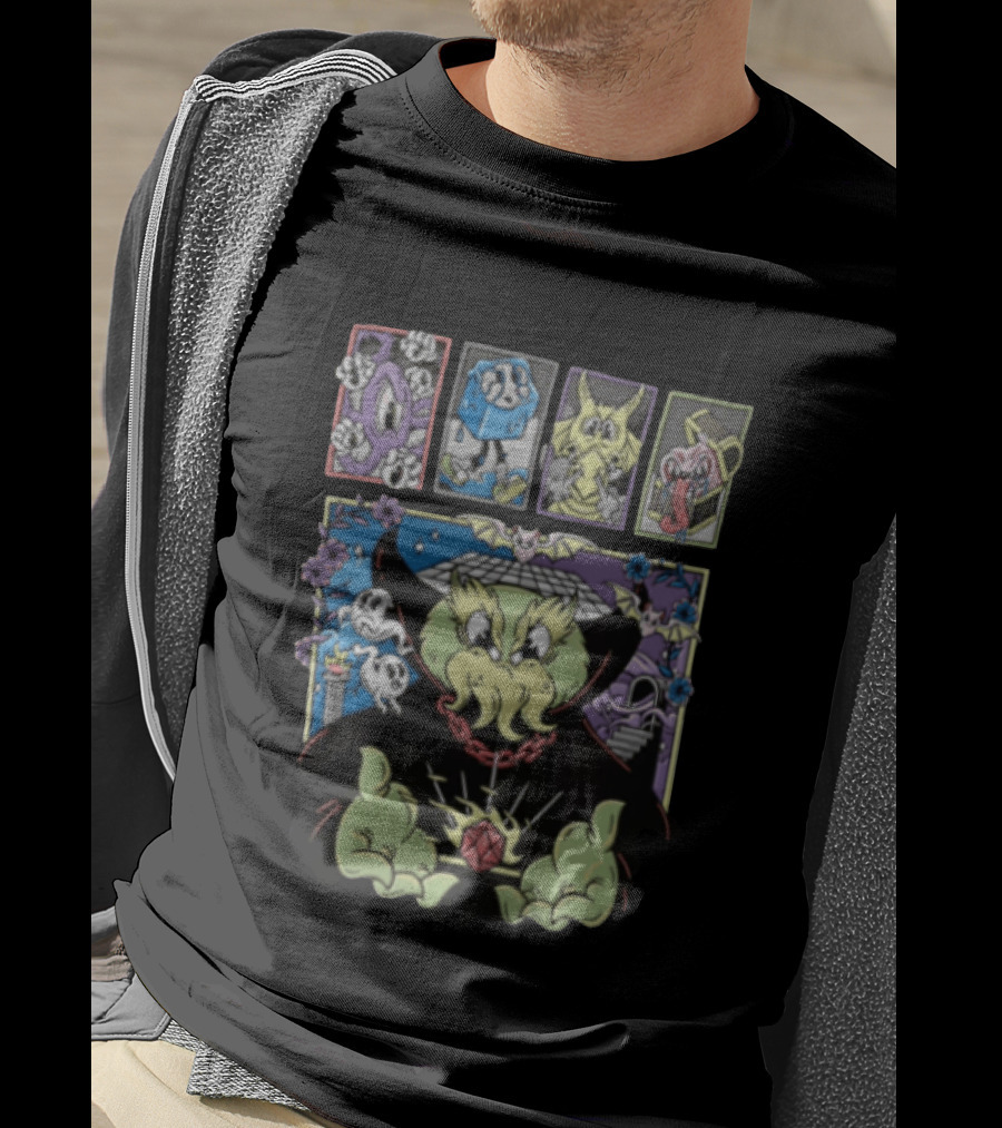 Cthulhu With Dice And Bats Gothic Cartoon T-Shirt