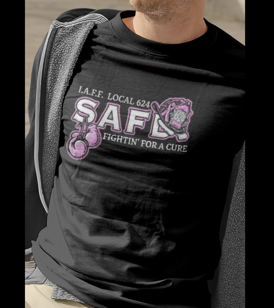 IAFF Local 624 SAFD Fightin' For A Cure Pink Boxing Gloves Firefighter Helmet T-Shirt
