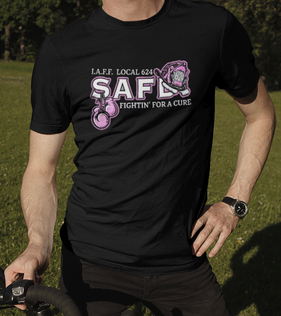 IAFF Local 624 SAFD Fightin' For A Cure Pink Boxing Gloves Firefighter Helmet T-Shirt