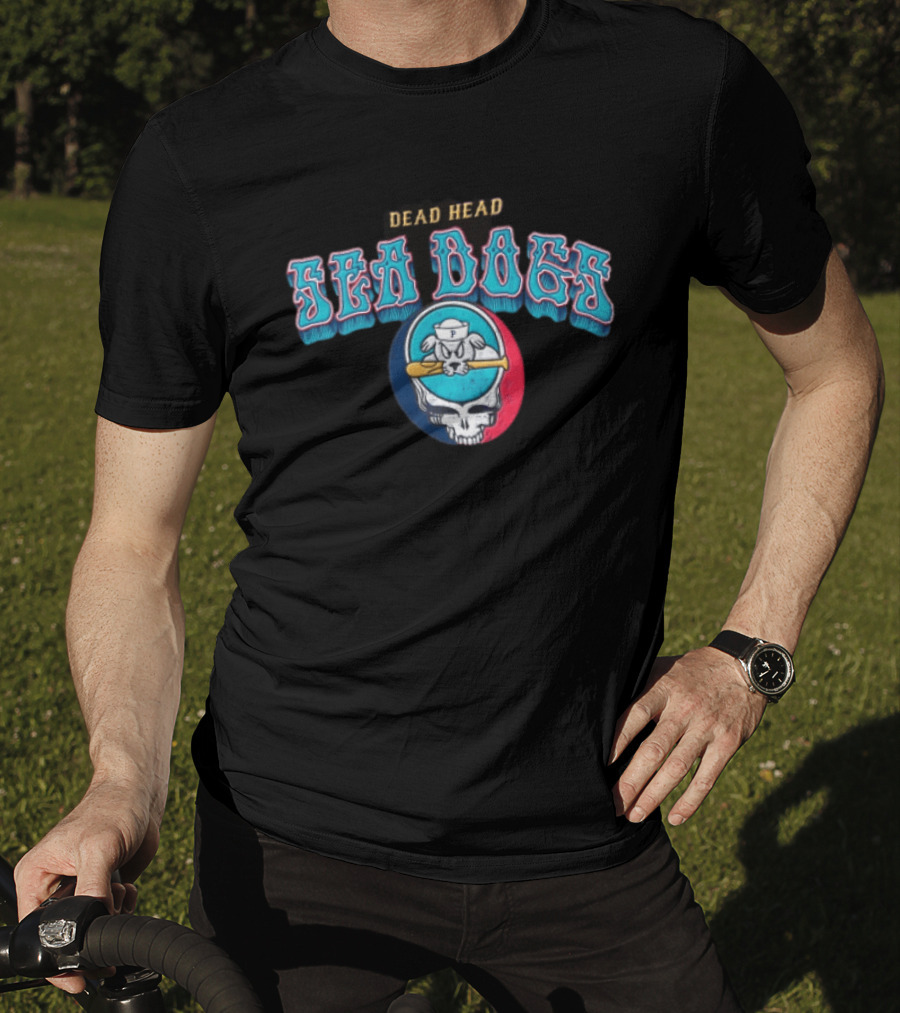 Dead Head Sea Dogs Baseball Team Retro Skull Bat T-Shirt