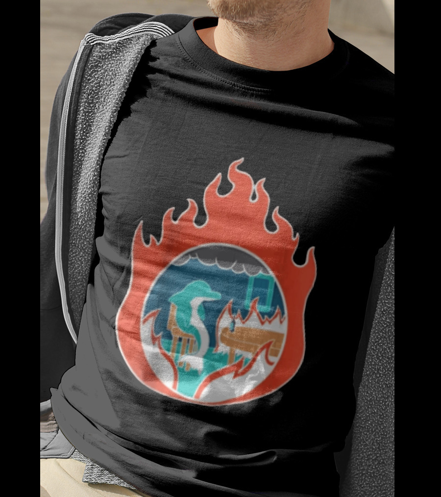 Dolphin Surrounded By Flames In Burning Room Scene T-Shirt